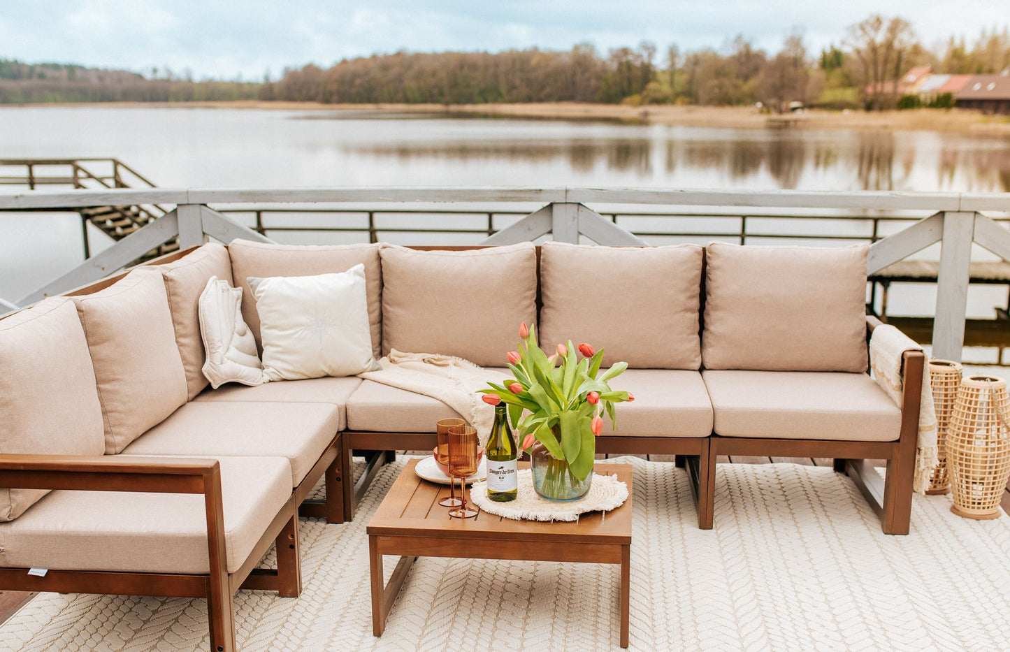 Drewniany Zestaw Mebli Ogrodowych Chillout Sofa 3-osobowa + Sofa 2-osobowa + Stolik