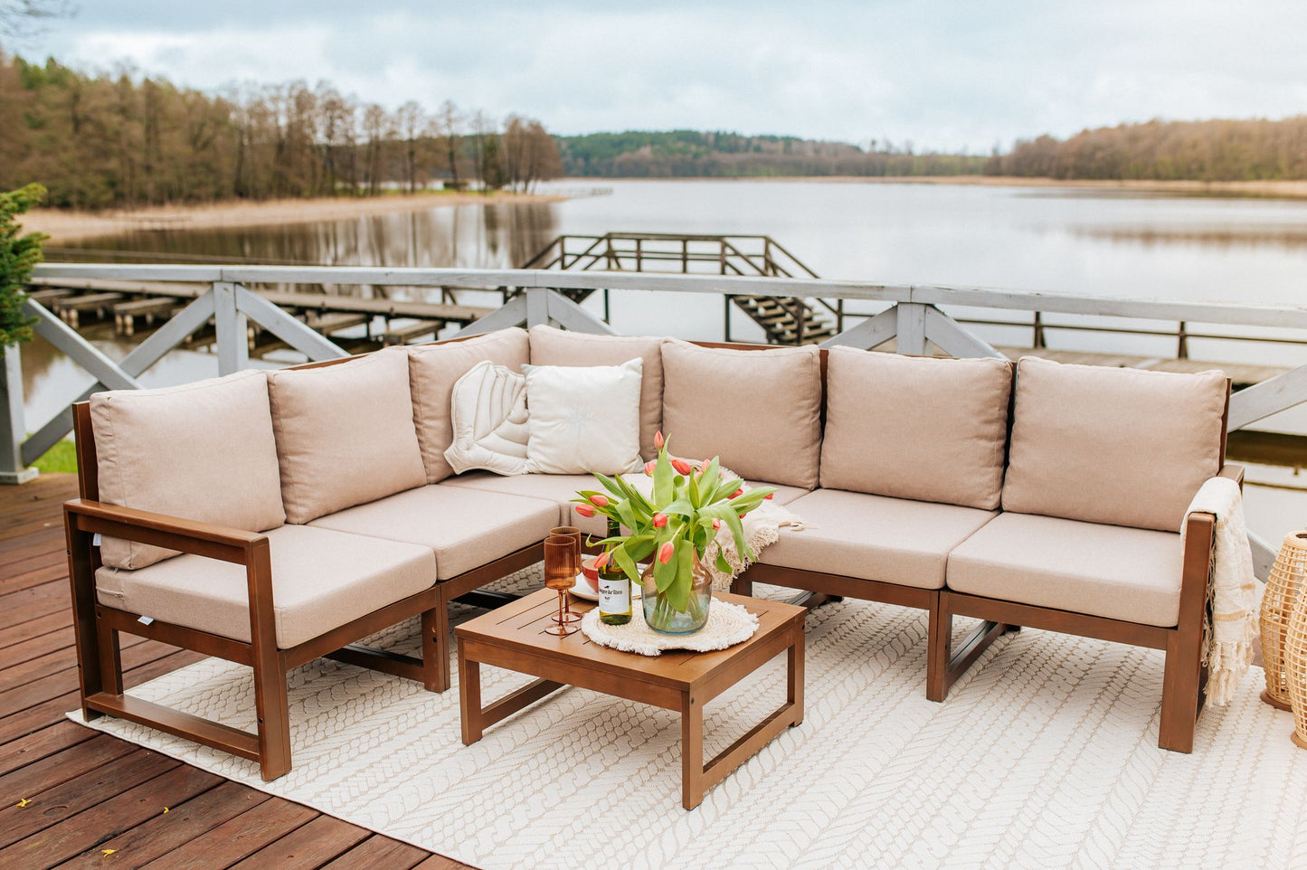 Drewniany Zestaw Mebli Ogrodowych Chillout Sofa 3-osobowa + Sofa 2-osobowa + Stolik