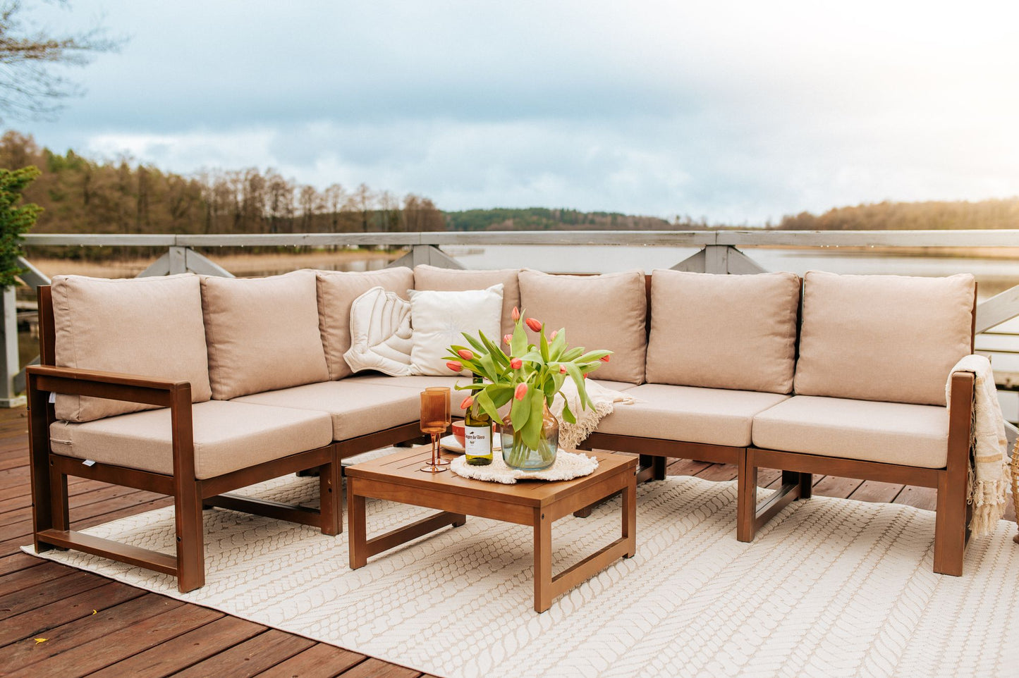 Drewniany Zestaw Mebli Ogrodowych Chillout Sofa 3-osobowa + Sofa 2-osobowa + Stolik