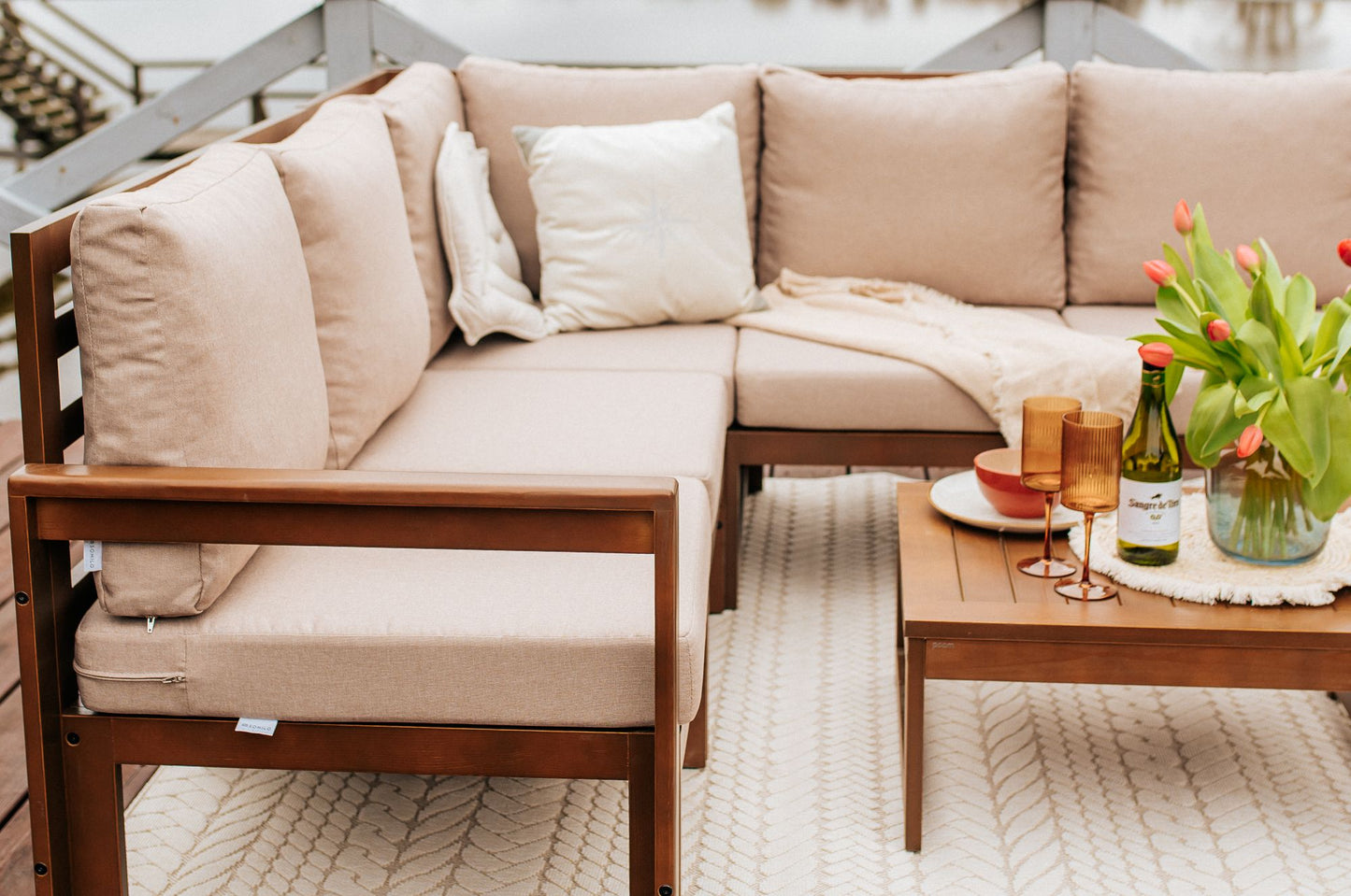 Drewniany Zestaw Mebli Ogrodowych Chillout Sofa 3-osobowa + Sofa 2-osobowa + Stolik