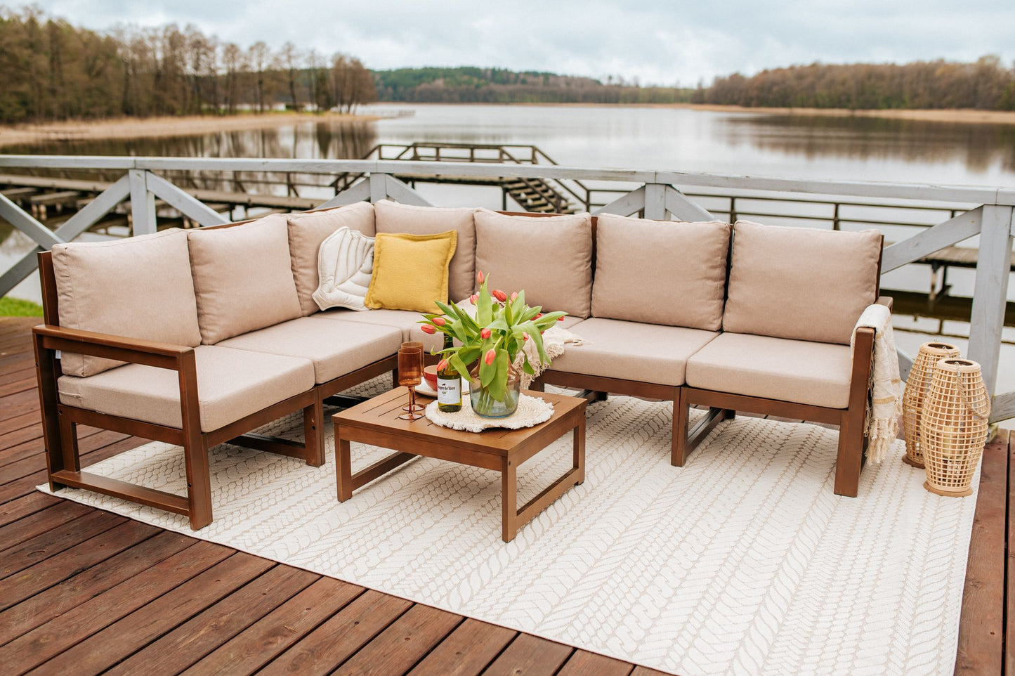 Drewniany Zestaw Mebli Ogrodowych Chillout Sofa 3-osobowa + Sofa 2-osobowa + Stolik