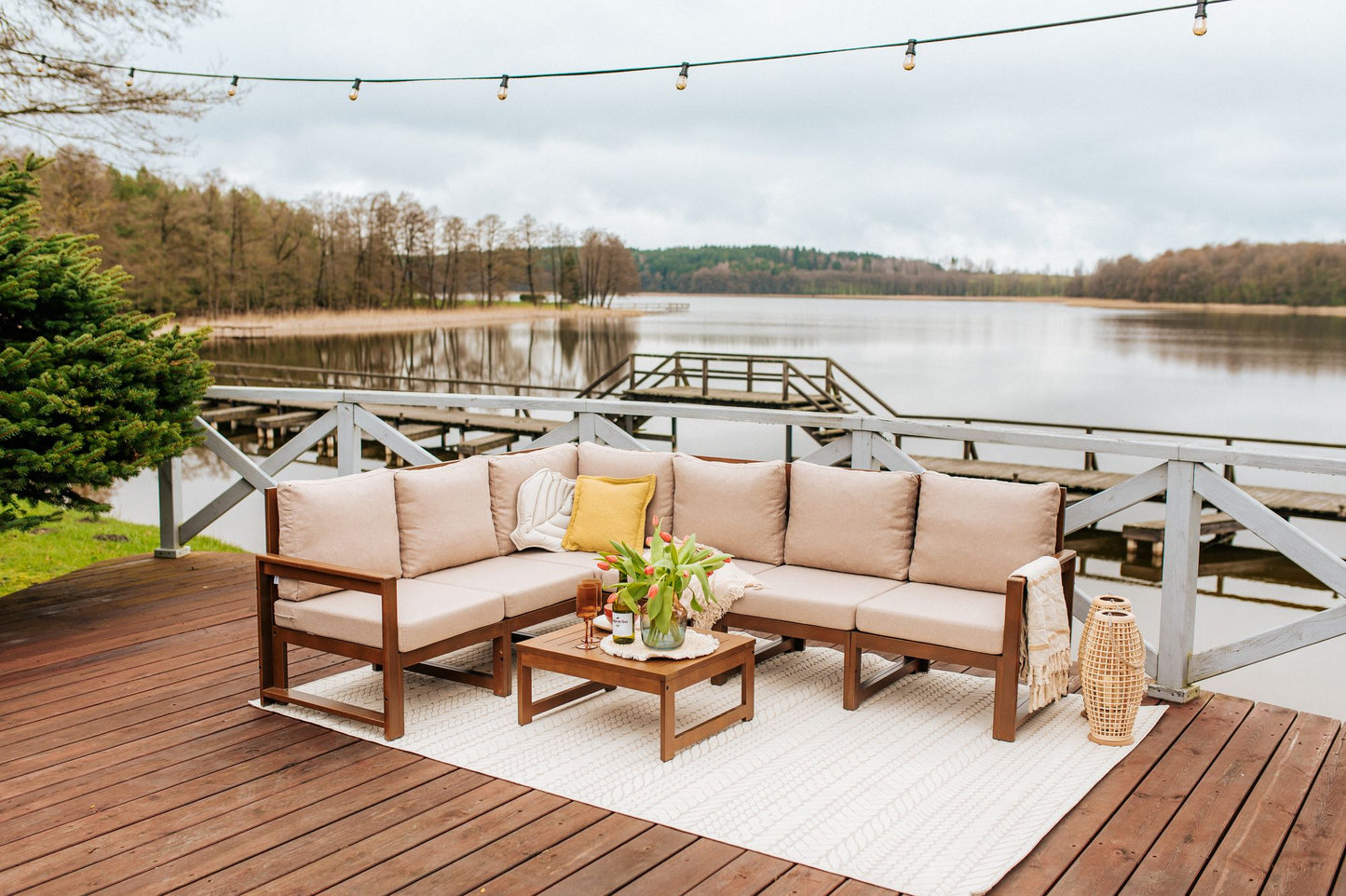 Drewniany Zestaw Mebli Ogrodowych Chillout Sofa 3-osobowa + Sofa 2-osobowa + Stolik