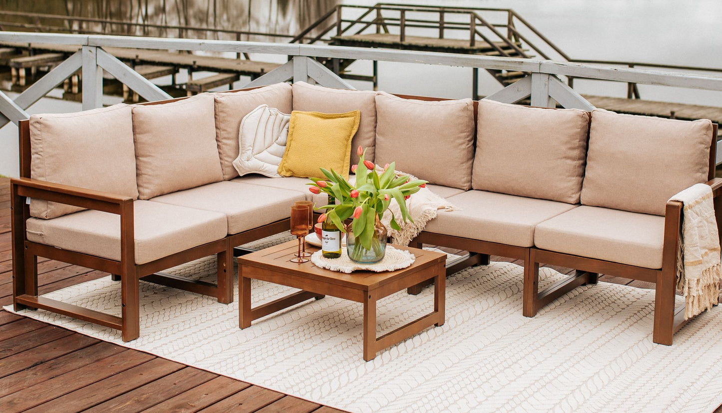 Drewniany Zestaw Mebli Ogrodowych Chillout Sofa 3-osobowa + Sofa 2-osobowa + Stolik