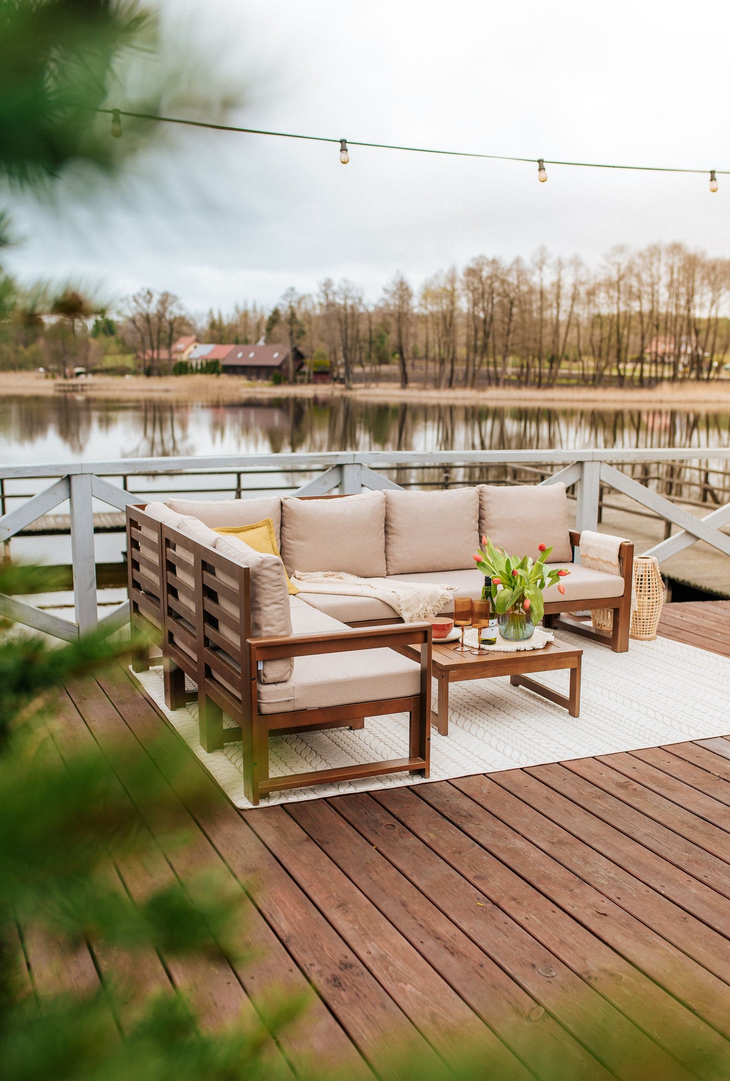 Drewniany Zestaw Mebli Ogrodowych Chillout Sofa 3-osobowa + Sofa 2-osobowa + Stolik