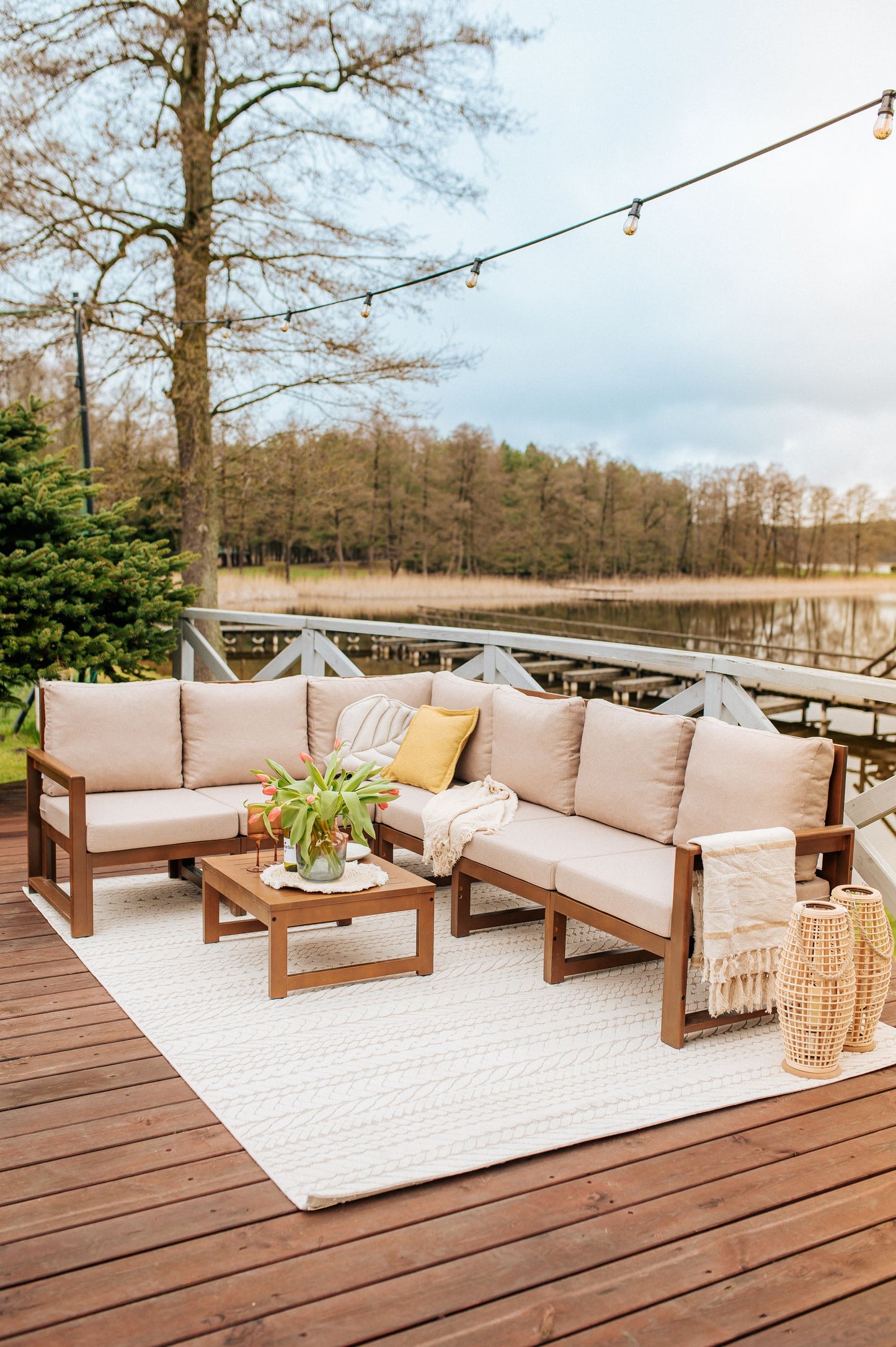 Drewniany Zestaw Mebli Ogrodowych Chillout Sofa 3-osobowa + Sofa 2-osobowa + Stolik
