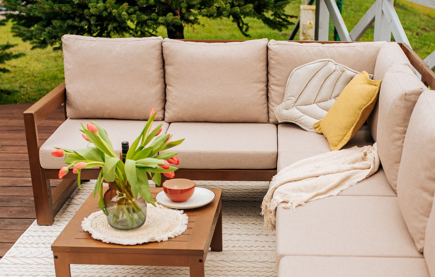 Drewniany Zestaw Mebli Ogrodowych Chillout Sofa 3-osobowa + Sofa 2-osobowa + Stolik