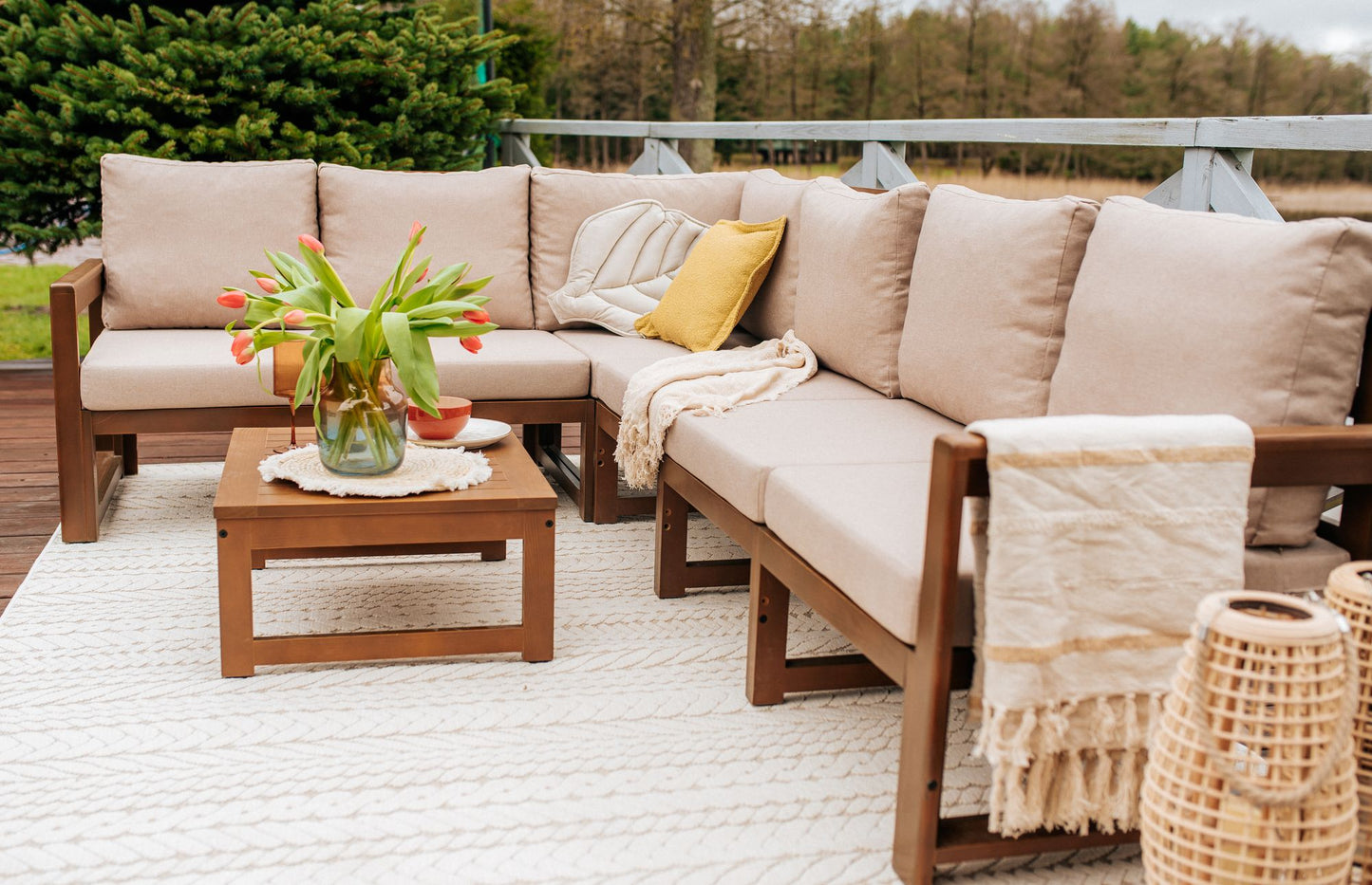 Drewniany Zestaw Mebli Ogrodowych Chillout Sofa 3-osobowa + Sofa 2-osobowa + Stolik