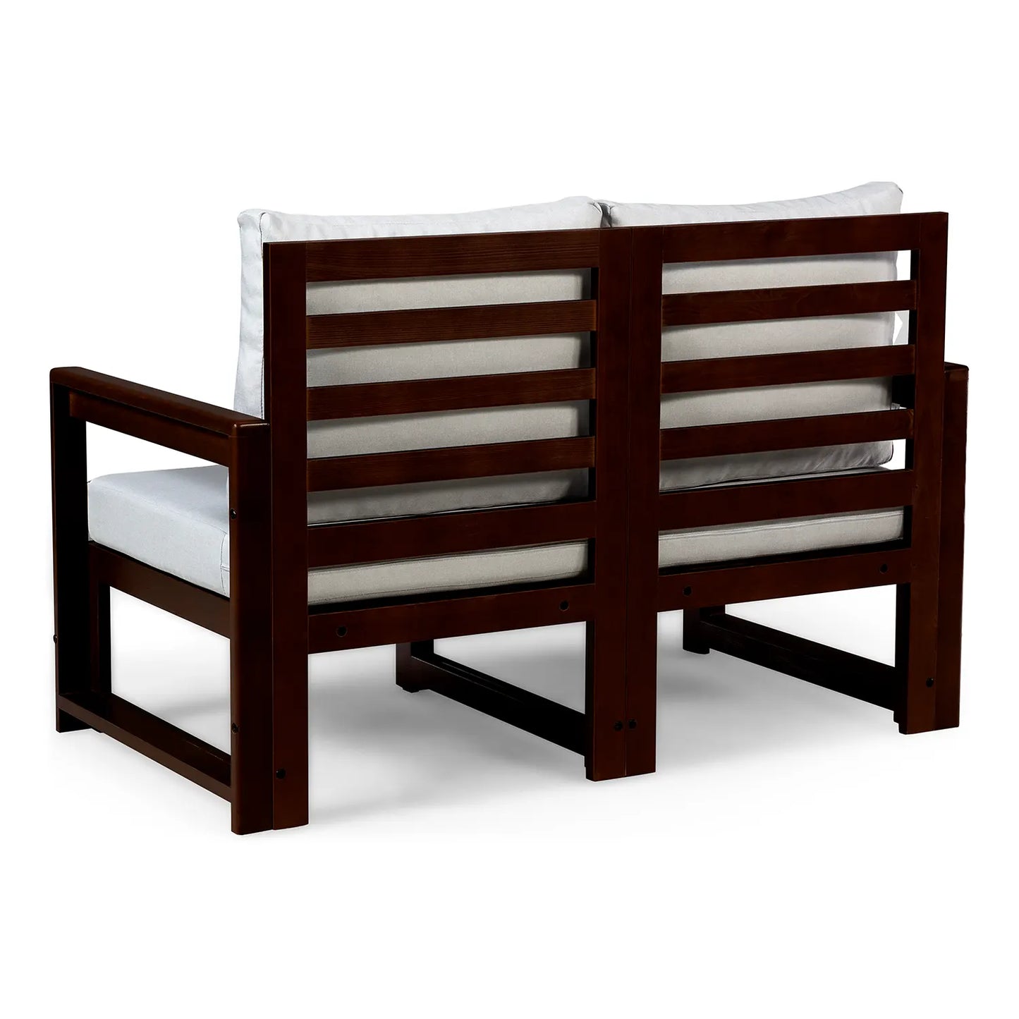 drewniana sofa 2 osobowa chillout z platynowymi poduszkami