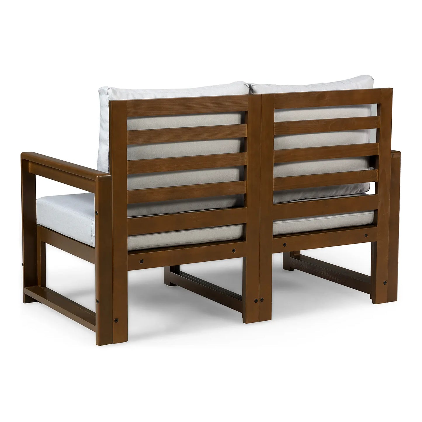 drewniana sofa 2 osobowa chillout z platynowymi poduszkami