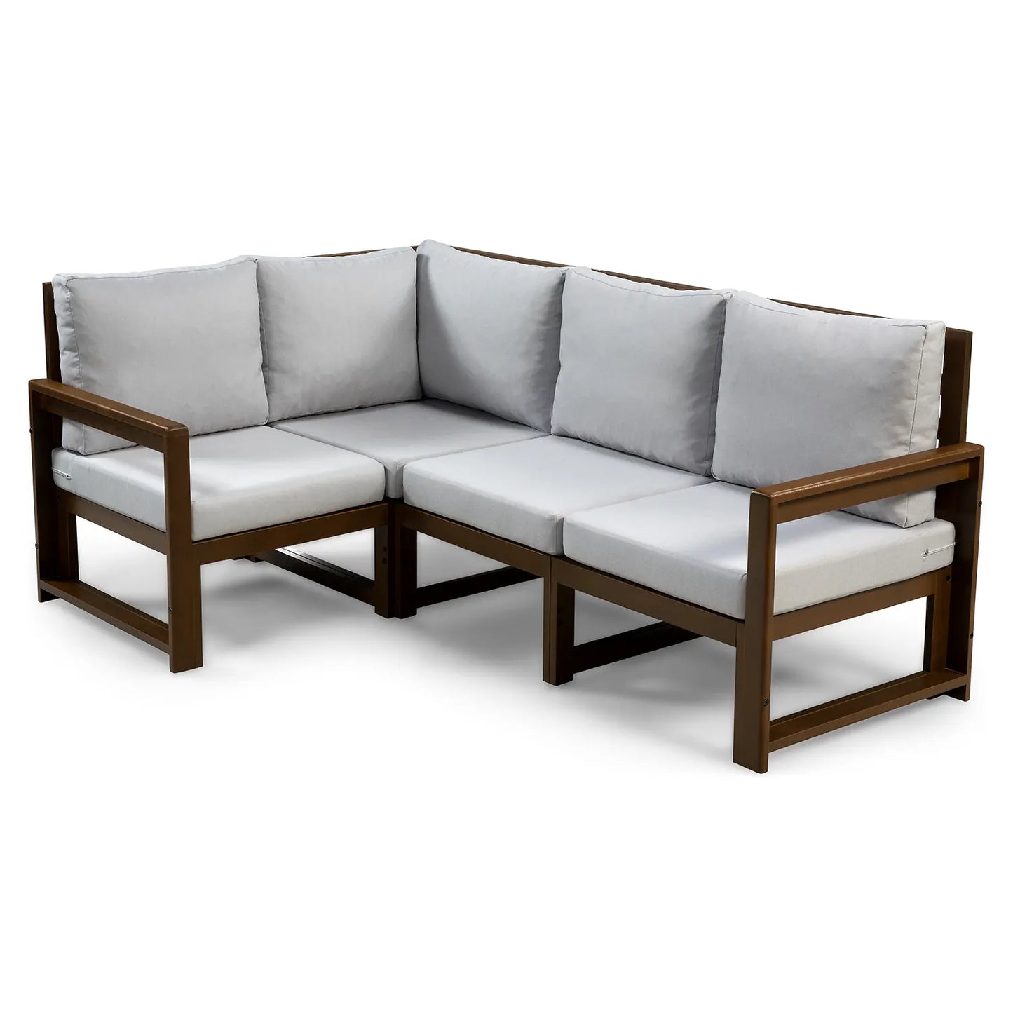 drewniana sofa 4 osobowa chillout z platynowymi poduszkami