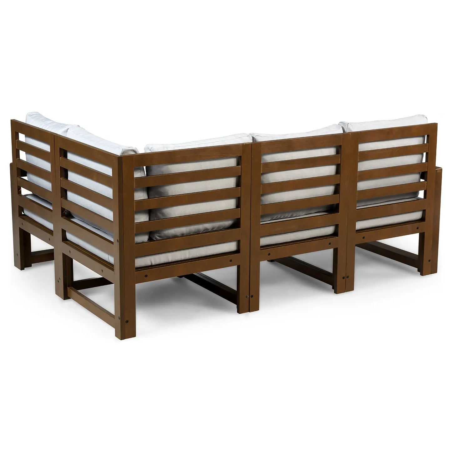 drewniana sofa 4 osobowa chillout z platynowymi poduszkami