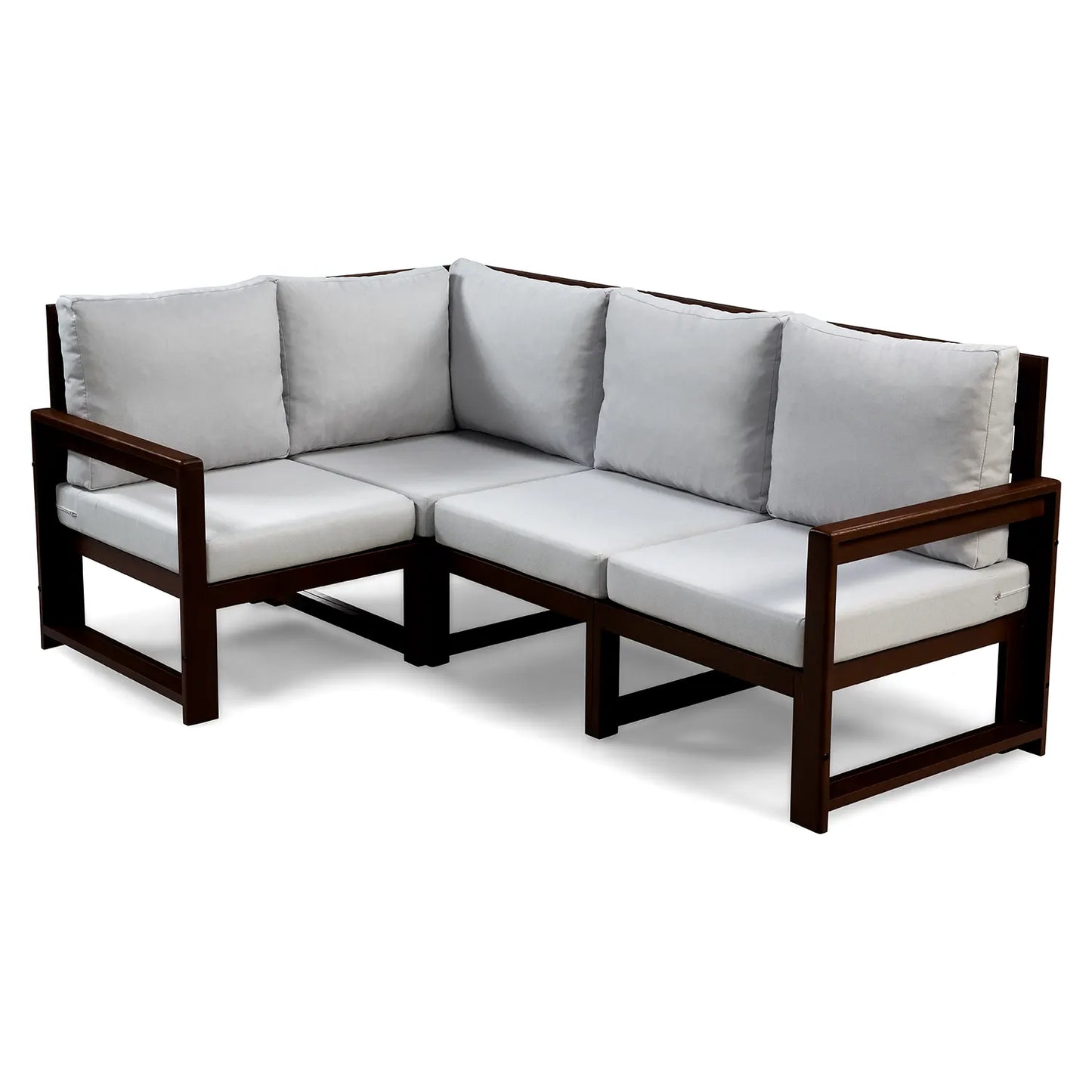 drewniana sofa 4 osobowa chillout z platynowymi poduszkami