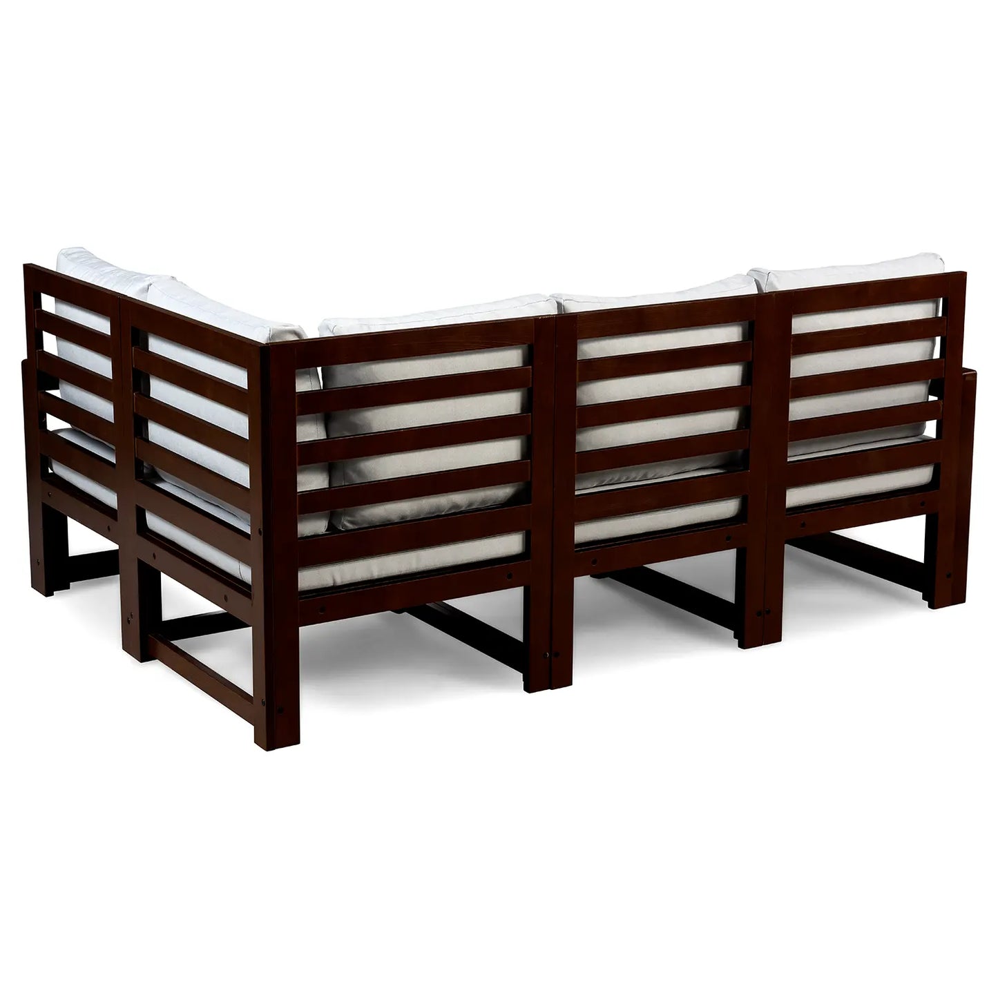 drewniana sofa 4 osobowa chillout z platynowymi poduszkami