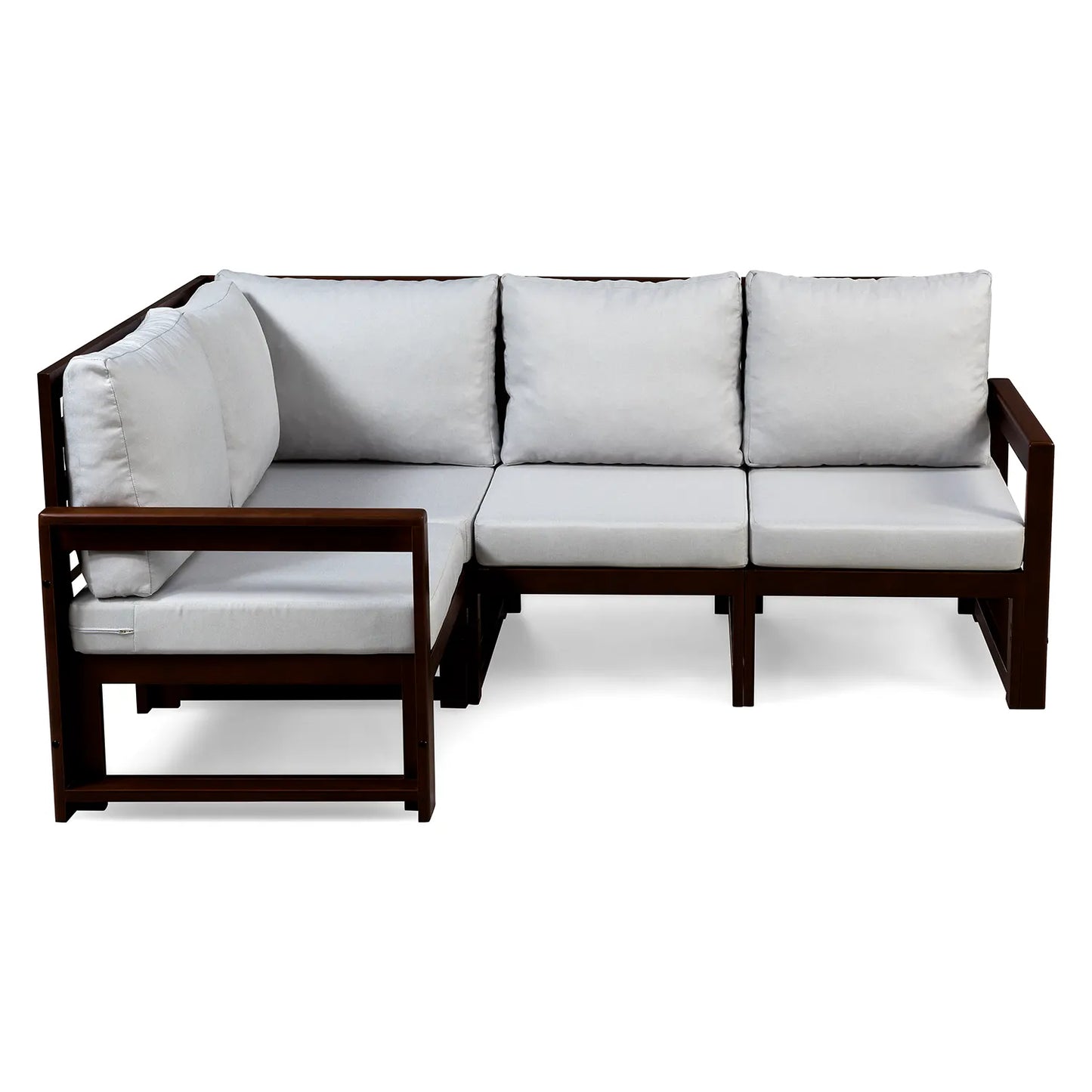 drewniana sofa 4 osobowa chillout z platynowymi poduszkami