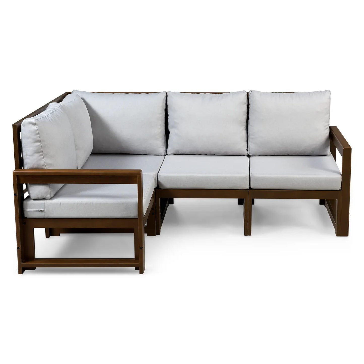 drewniana sofa 4 osobowa chillout z platynowymi poduszkami