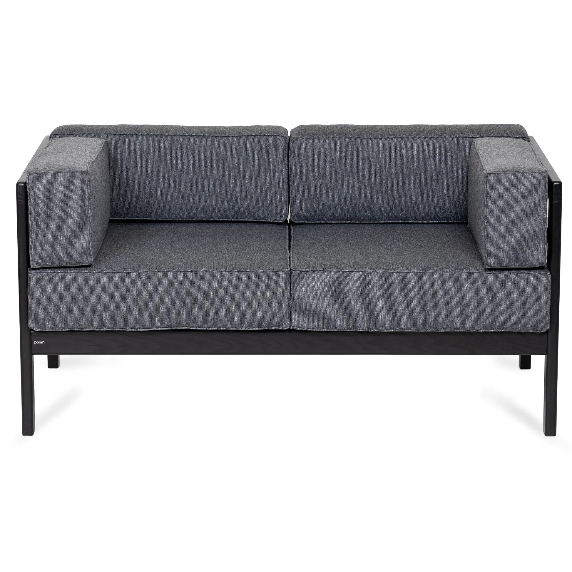 drewniana sofa ogrodowa 2 osobowa corinto czarny z ciemnoszarymi poduszkami