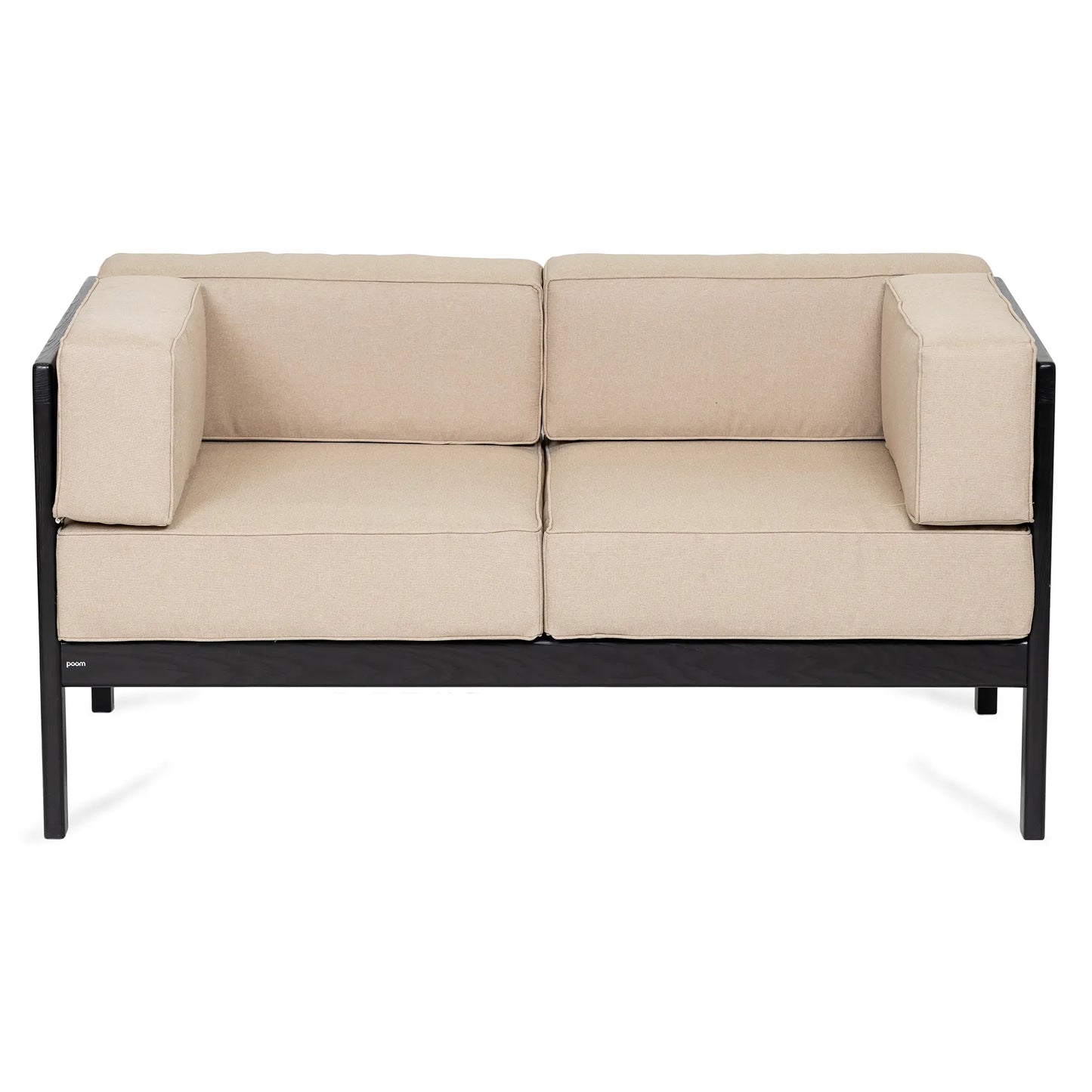 drewniana sofa ogrodowa 2 osobowa corinto czarny z kremowymi poduszkami