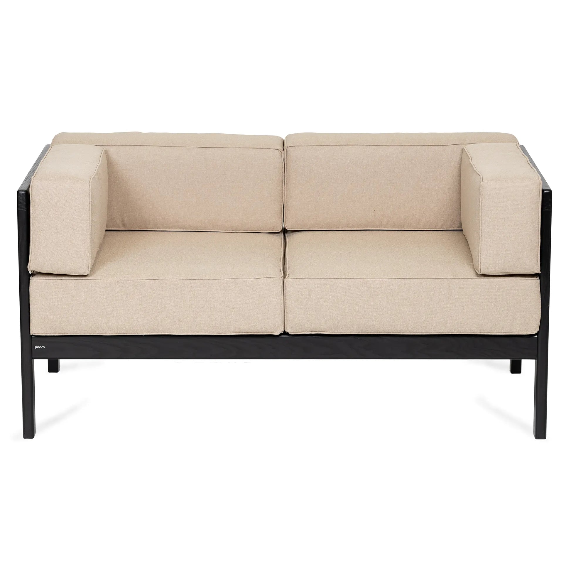 drewniana sofa ogrodowa 2 osobowa corinto czarny z kremowymi poduszkami