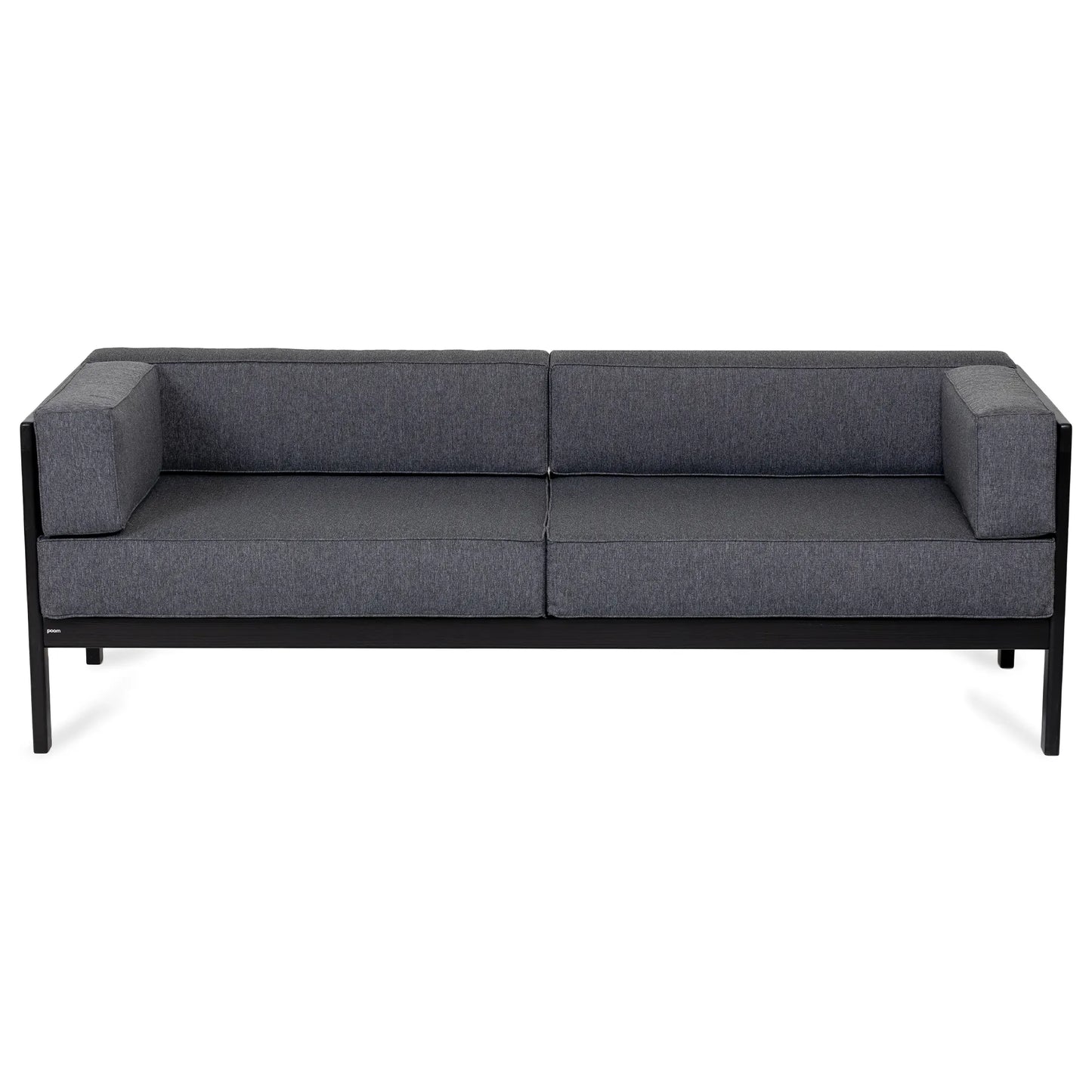 drewniana sofa ogrodowa 3 osobowa corinto czarna z ciemnoszarymi poduszkami