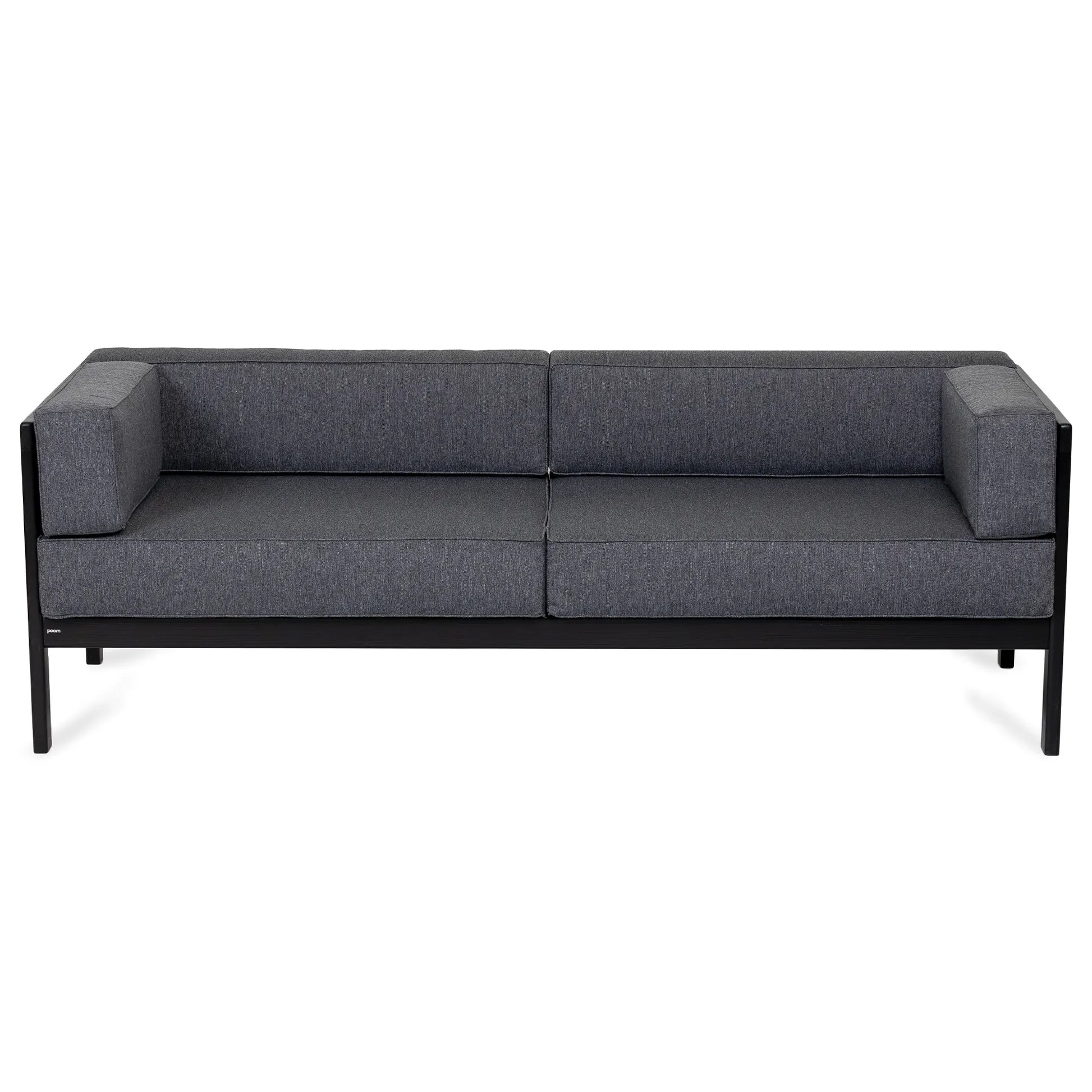 drewniana sofa ogrodowa 3 osobowa corinto czarna z ciemnoszarymi poduszkami