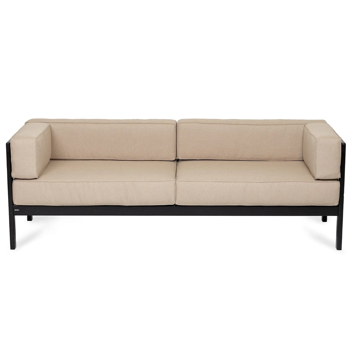 drewniana sofa ogrodowa 3 osobowa corinto czarna z kremowymi poduszkami