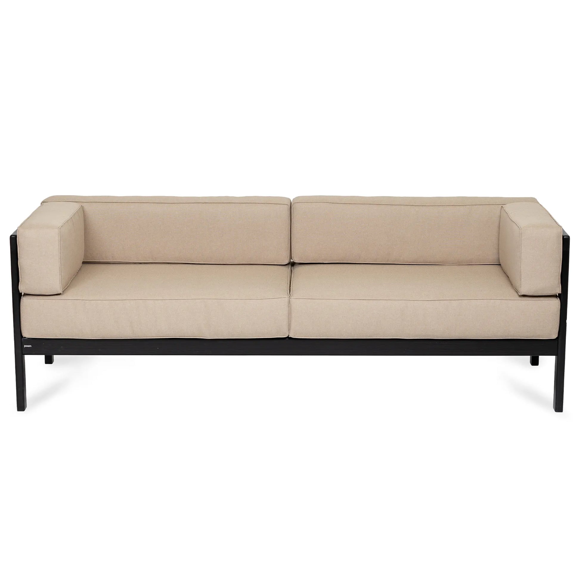 drewniana sofa ogrodowa 3 osobowa corinto czarna z kremowymi poduszkami